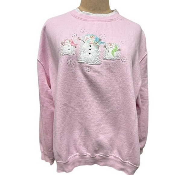 Decorated Originals Tops - Decorated Originals Pink Snowman Graphic Crewneck Sweatshirt Womens XL Christmas